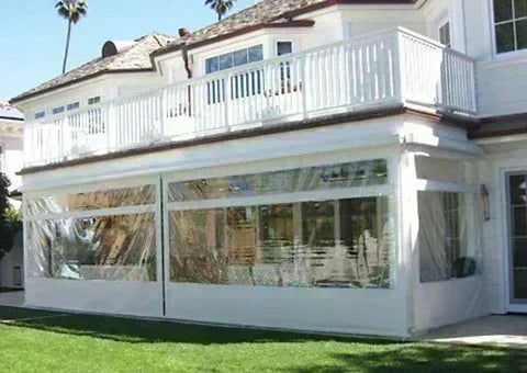 Clear 6' x 8' 30 mil vinyl tarp used for transparent building coverage