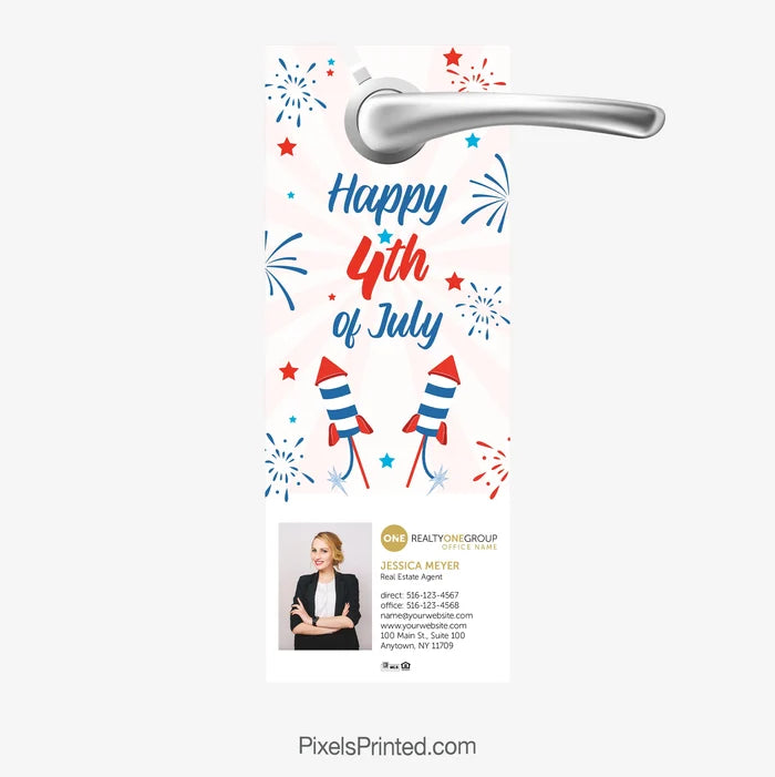 Fourth of July door hanger for real estate agents celebrating homeownership