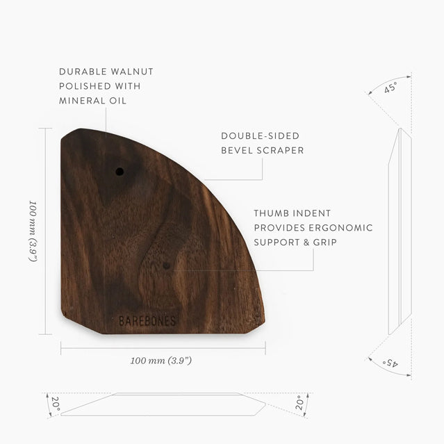 Barebones Cast Iron Skillet Scraper, Walnut