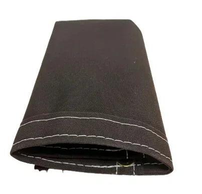 Brown 5' x 7' folded polyester waterproof canvas tarp prepared for outdoor storage coverage
