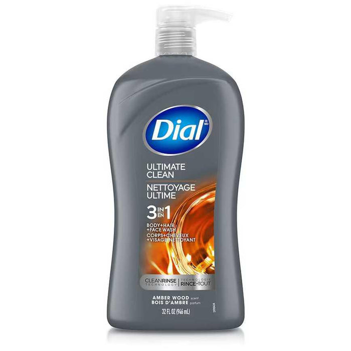 Dial 3 in 1 Body + Hair + Face Wash Amber Wood 32 oz.