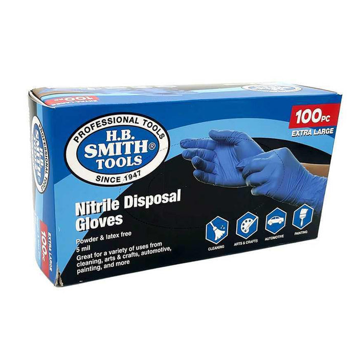 H.B. Smith Tools 5 Mil. Blue Nitrile Disposal Gloves XL 100 ct.
