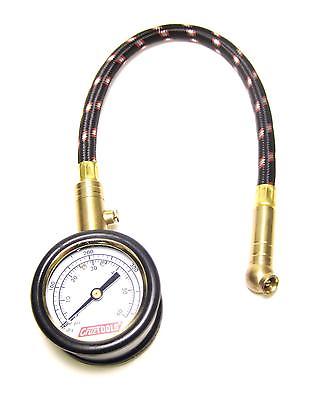 TirePro Dial Tire Pressure Gauge 0-60 psi 12" cloth hose motorcycle