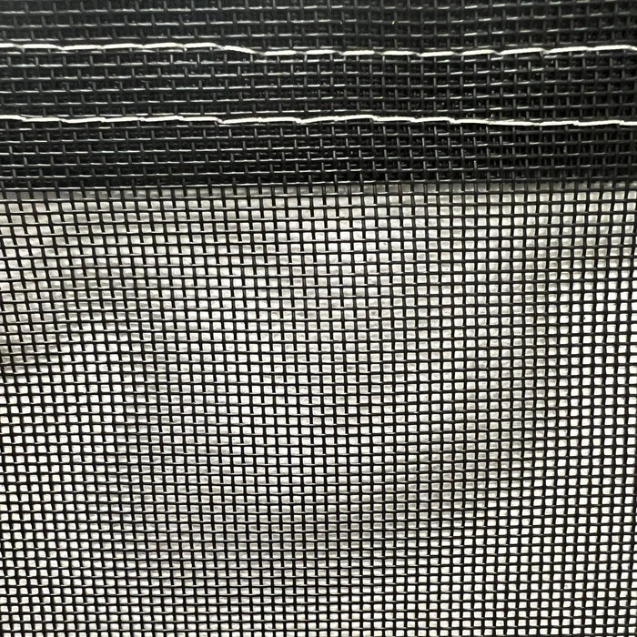 Black 10' x 10' vinyl mesh tarp showing textured mesh surface and stitched border