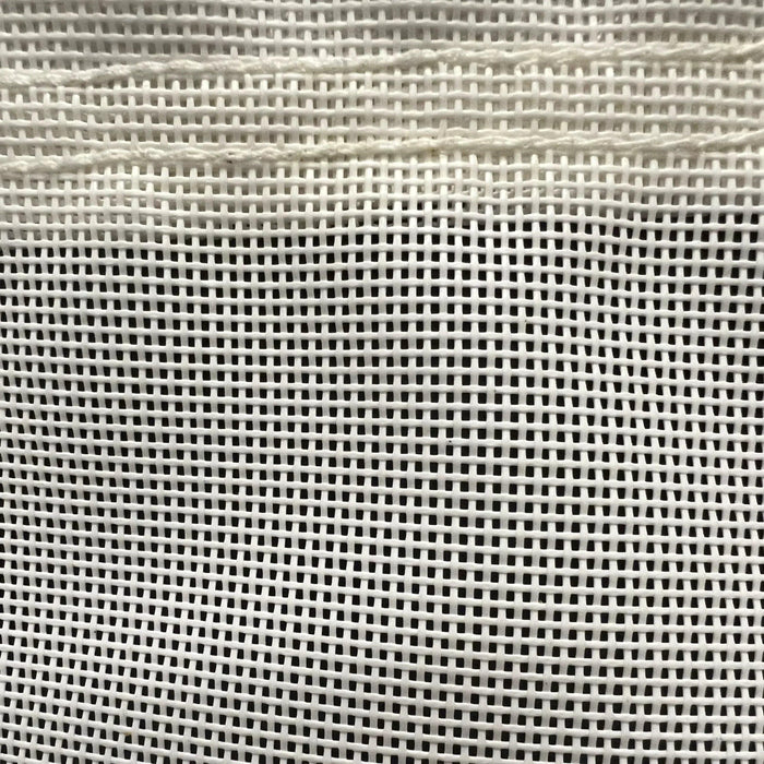 White 10' x 10' vinyl mesh tarp showcasing coated mesh construction and stitched borders