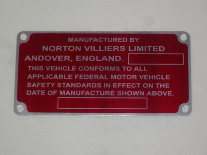 06-1441 Registration plate Norton Commando Villiers Limited Andover England