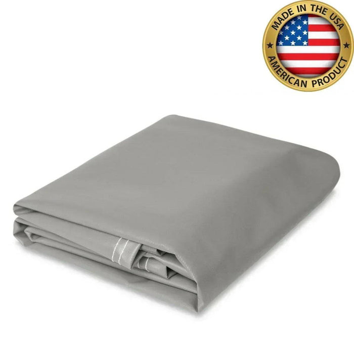 Gray 10' x 10' 10oz vinyl tarp offering all purpose weather guard protection