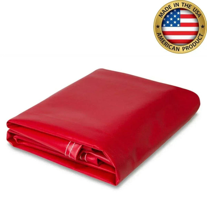 Red 10' x 10' 10oz vinyl tarp offering all purpose barrier coverage
