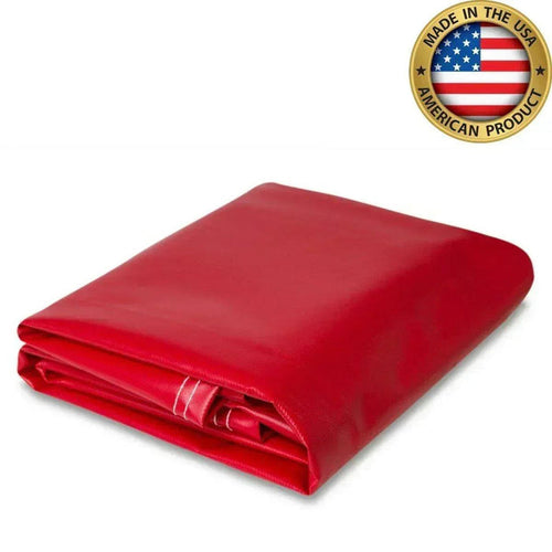 Red 10' x 12' 10oz vinyl tarp suitable for commercial storage protection