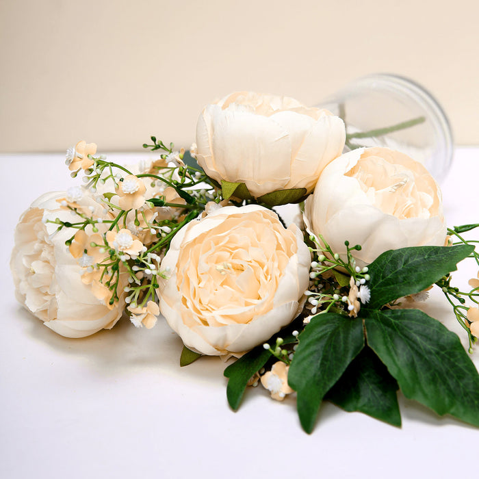 Silk Peonies, Artificial Flower Bouquet, Faux Peonies, Artificial Peonies, High Quality Silk Flowers#color_beige