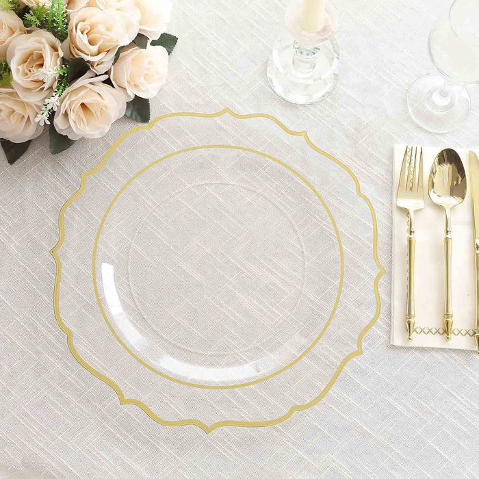 plastic, clear charger plates, dinnerware chargers, decorative chargers, table chargers#color_clear-gold