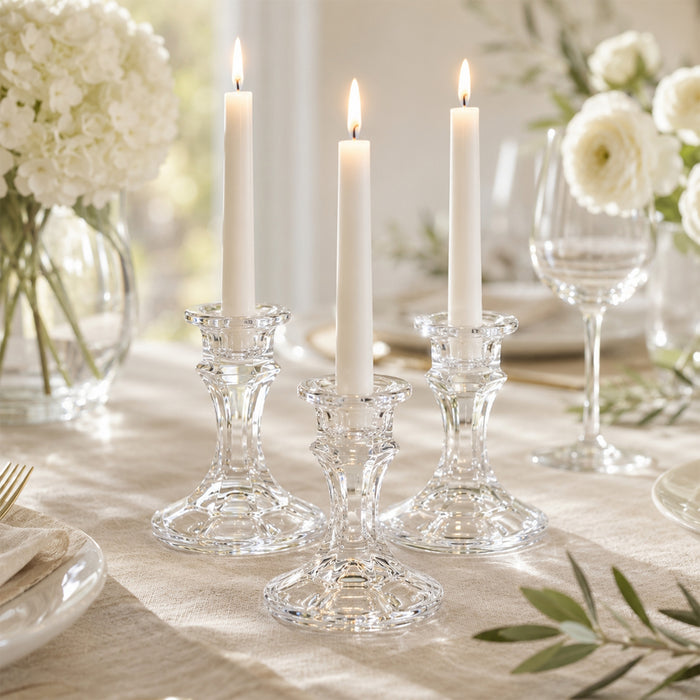 glass taper candle holders, clear candlestick holders, glass candlestick holders, taper candle stands, decorative taper candle holders#color_clear