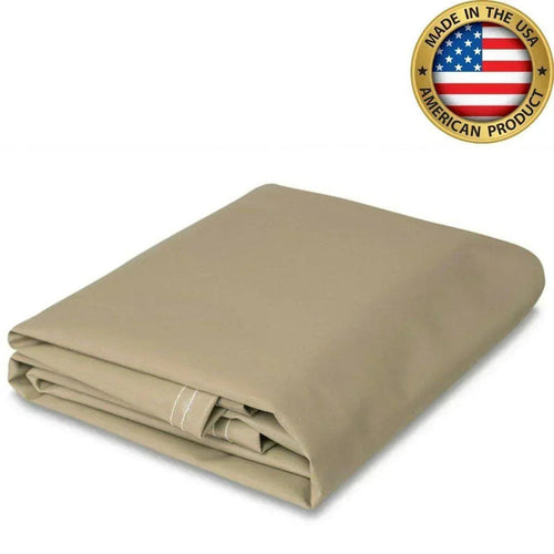 Tan 8' x 12' 18oz vinyl tarp featuring rugged jobsite coverage
