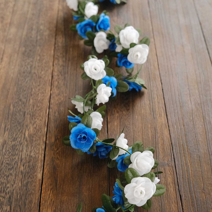 flower garland, rose garland, flower vines, hanging vines, flowers and vines#color_white-royal-blue