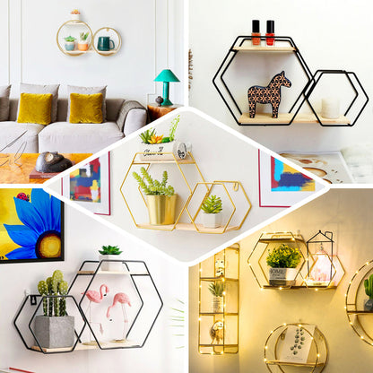 decorative wall shelves, geometric wall shelf, hexagon floating shelves, geometric shelves, geometric floating shelves#color_black