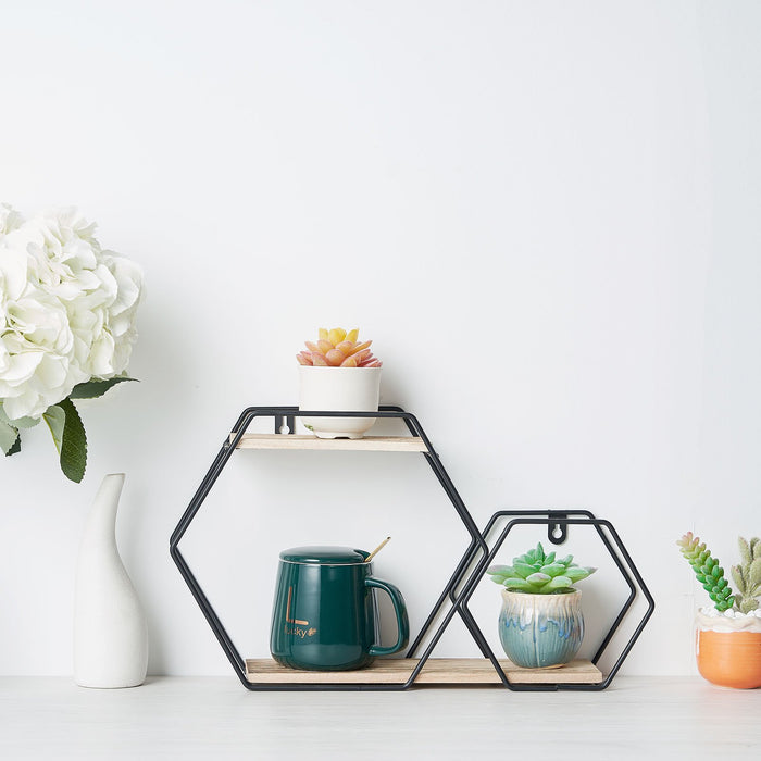 decorative wall shelves, geometric wall shelf, hexagon floating shelves, geometric shelves, geometric floating shelves#color_black