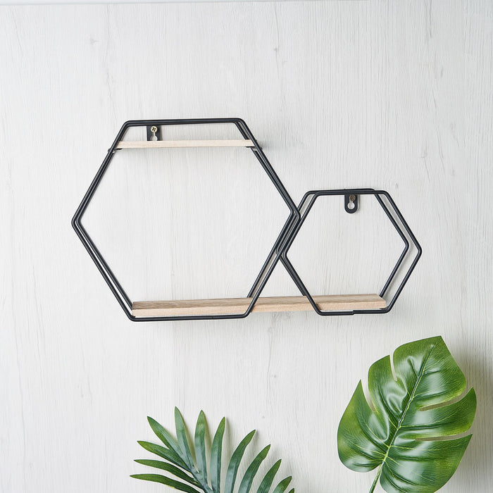 decorative wall shelves, geometric wall shelf, hexagon floating shelves, geometric shelves, geometric floating shelves#color_black