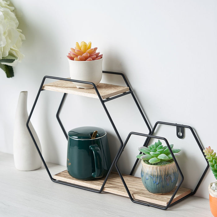 decorative wall shelves, geometric wall shelf, hexagon floating shelves, geometric shelves, geometric floating shelves#color_black