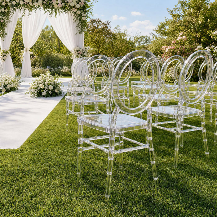 acrylic chiavari chairs, clear ghost chairs, transparent chiavari chairs, acrylic event chairs, resin chiavari chairs, stackable chiavari chairs, armless ghost chairs#color_clear