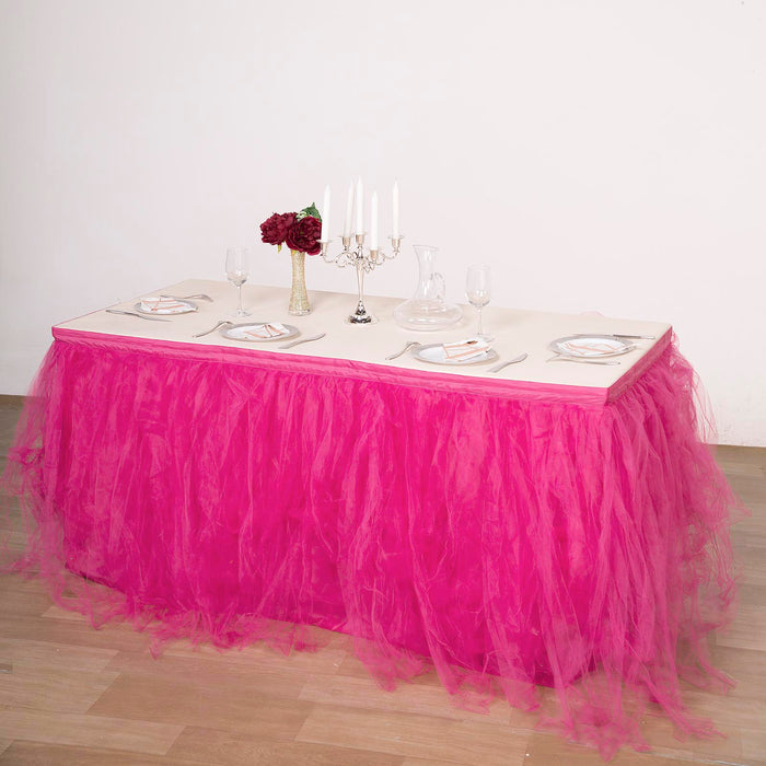 table skirt, tulle table skirt, table skirt tutu, tutu table skirt#color_fuchsia