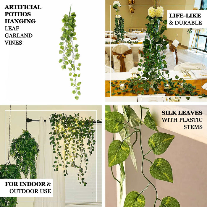 silk, artificial pothos plant, greenery garland, leaf garland, decorative vines#color_green