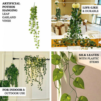 silk, artificial pothos plant, greenery garland, leaf garland, decorative vines#color_green