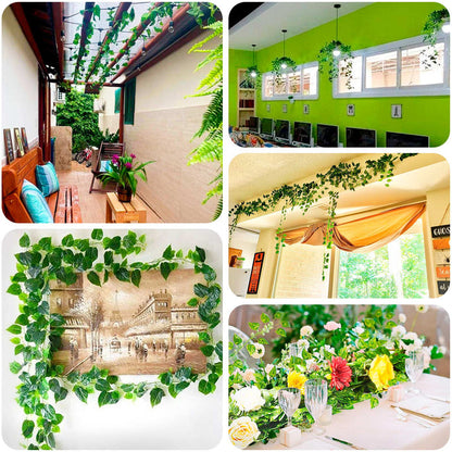 silk, artificial pothos plant, greenery garland, leaf garland, decorative vines#color_green