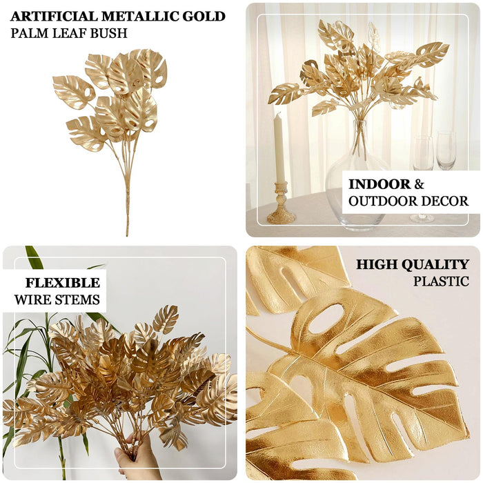 artificial monstera leaf, metallic leaves, vase filler, gold leaf decoration, leaf stems#color_gold