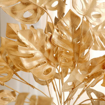 artificial monstera leaf, metallic leaves, vase filler, gold leaf decoration, leaf stems#color_gold