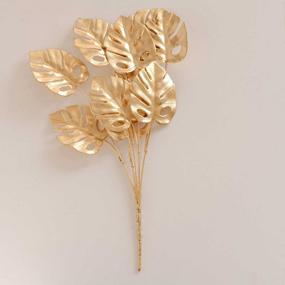 artificial monstera leaf, metallic leaves, vase filler, gold leaf decoration, leaf stems#color_gold