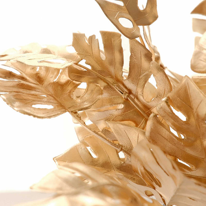 artificial monstera leaf, metallic leaves, vase filler, gold leaf decoration, leaf stems#color_gold