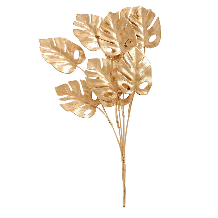artificial monstera leaf, metallic leaves, vase filler, gold leaf decoration, leaf stems#color_gold