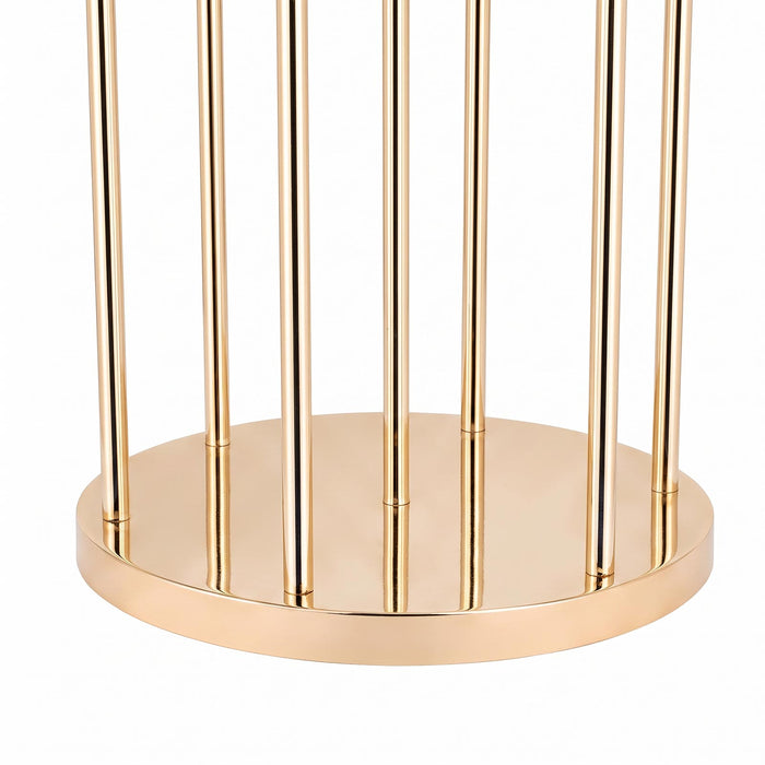 gold metal cluster candelabra, crystal pendant candelabra, glass shade candelabra, gold candelabra centerpiece, metal taper candle holder, multi arm candelabra#color_gold