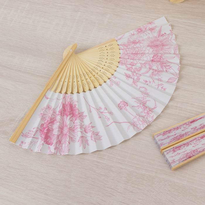 paper folding fans, paper fans, french toile fan, handheld party favors, decorative folding fan, bamboo hand fans, folding fan#color_pink