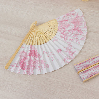 paper folding fans, paper fans, french toile fan, handheld party favors, decorative folding fan, bamboo hand fans, folding fan#color_pink