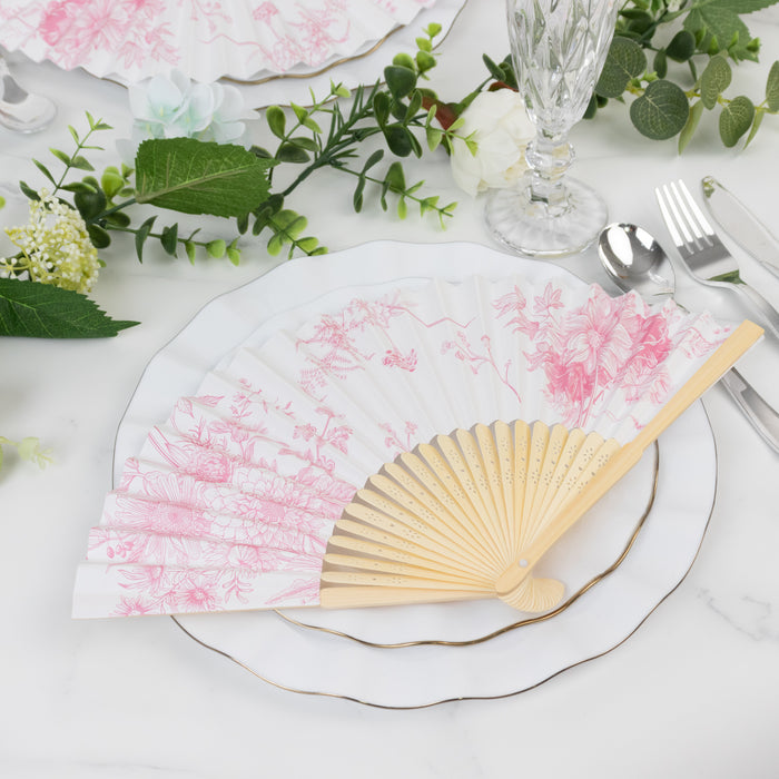paper folding fans, paper fans, french toile fan, handheld party favors, decorative folding fan, bamboo hand fans, folding fan#color_pink