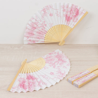 paper folding fans, paper fans, french toile fan, handheld party favors, decorative folding fan, bamboo hand fans, folding fan#color_pink