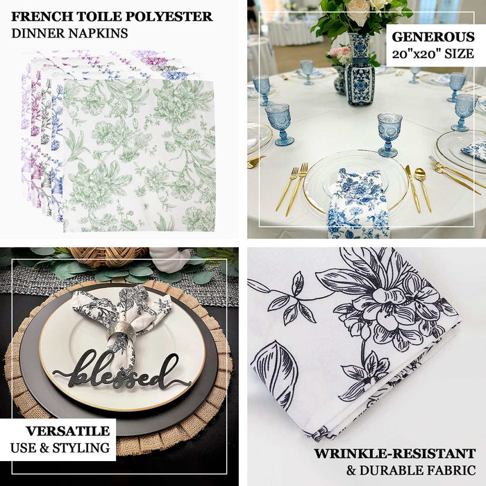 polyester floral napkins, cloth napkins, table napkins, dinner napkins, french toile napkins, decorative napkins#color_parent