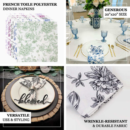 polyester floral napkins, cloth napkins, table napkins, dinner napkins, french toile napkins, decorative napkins#color_parent