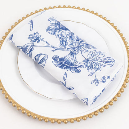 polyester floral napkins, cloth napkins, table napkins, dinner napkins, french toile napkins, decorative napkins#color_blue