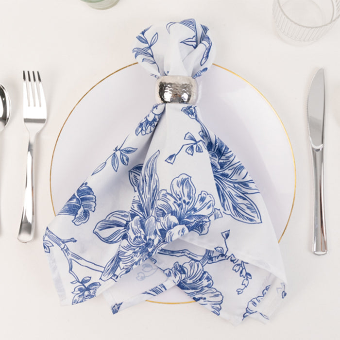 polyester floral napkins, cloth napkins, table napkins, dinner napkins, french toile napkins, decorative napkins#color_blue