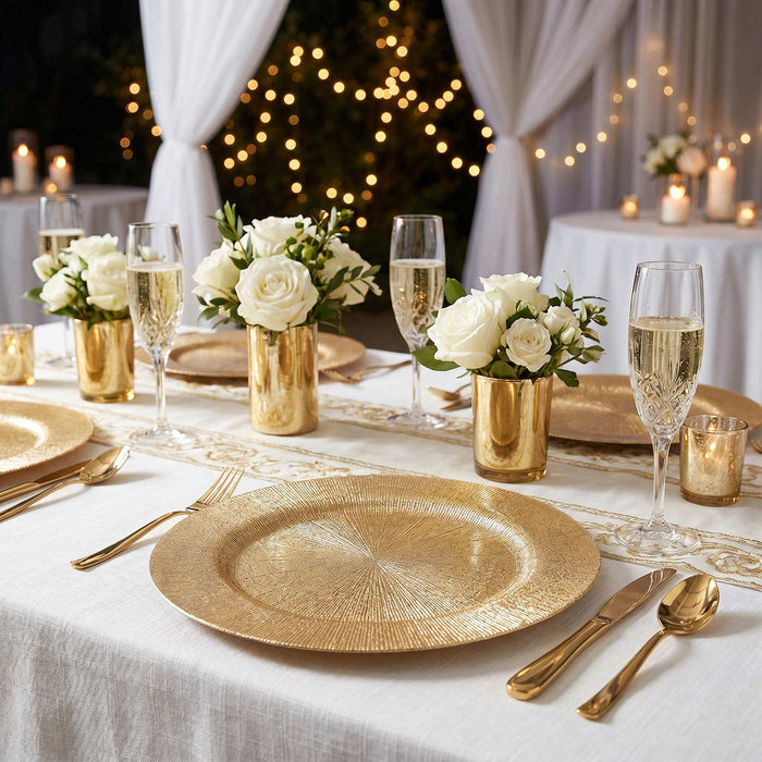 textured acrylic charger plates, acrylic charger plates, decorative charger plates, round acrylic charger plates, gold charger plates#color_gold