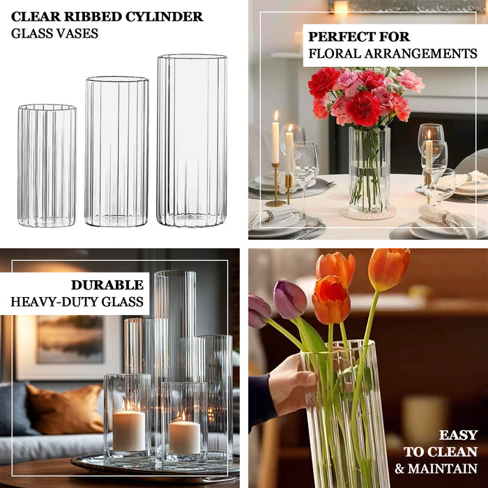 ribbed glass vases, glass vases, clear flower vases, glass vases, clear vases,  tall ribbed vases, cylinder vase#size_parent
