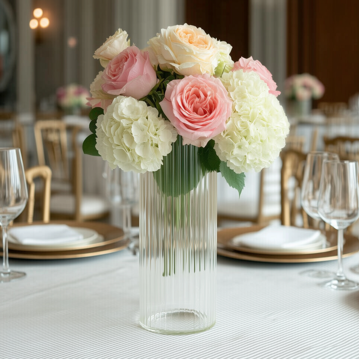 ribbed glass vases, glass vases, clear flower vase, glass vases, flower vases,  ribbed vases, cylinder vase#size_12"