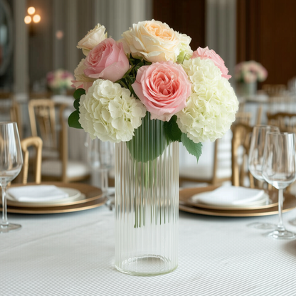 ribbed glass vases, glass vases, clear flower vase, glass vases, flower vases,  ribbed vases, cylinder vase#size_12"