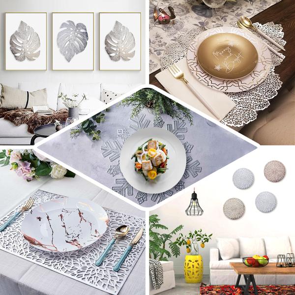 Table Placemats, Vinyl Placemats, Snowflake Placemats, Non Slip Placemats, Dining Table Placemats#color_silver
