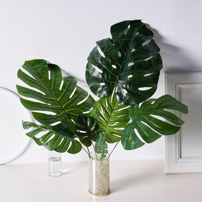 monstera leaf, artificial greenery, faux fern stems, artificial greenery stems, artificial plant stems#color_assorted-green