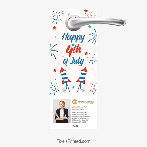 Fourth of July door hanger for real estate agents celebrating homeownership