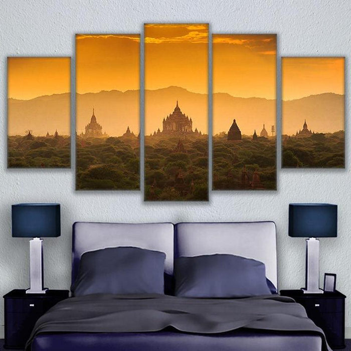 Cambodia Sunrise 5 Panel Canvas Print Wall Art - GotItHere.com