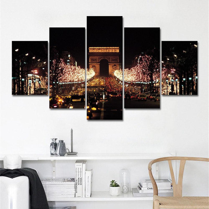Champs-Elysees Arc De Triomphe Paris 5 Panel Canvas Print Wall Art - GotItHere.com